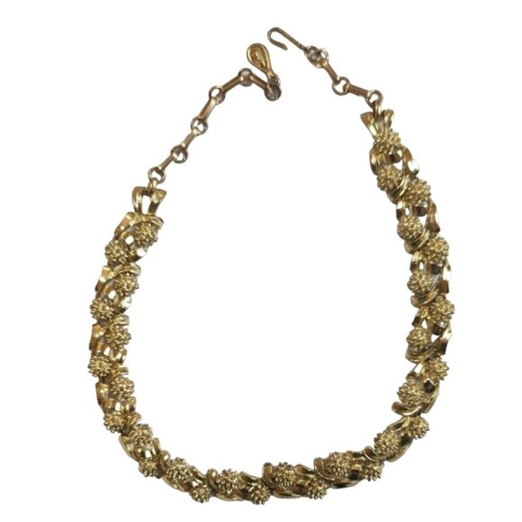 Vintage Coro Necklace gold tone flowers forget me knot leaves choker 15" - Picture 3 of 10